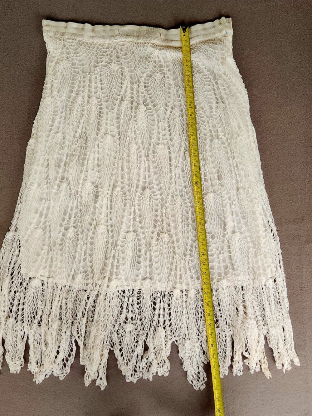 BABA CLOTHING BOHO CROCHET FRINGE MAXI SKIRT OS WHITE COTTON HIPPIE FESTIVAL - Picture 5 of 7